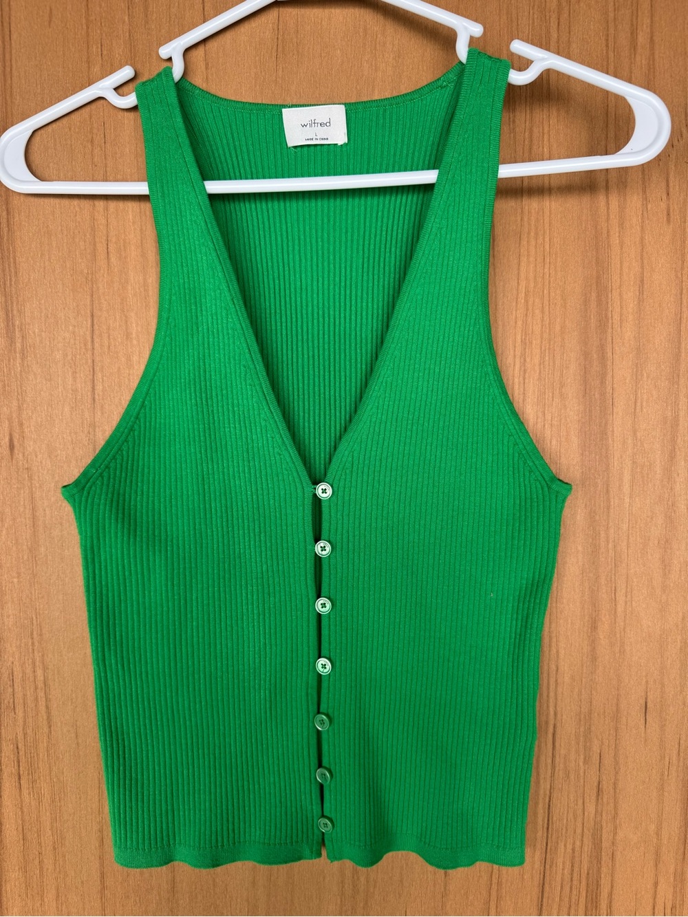 Wilfred Aritzia Green Ribbed Button Front Tank Top Women’s Size Large L